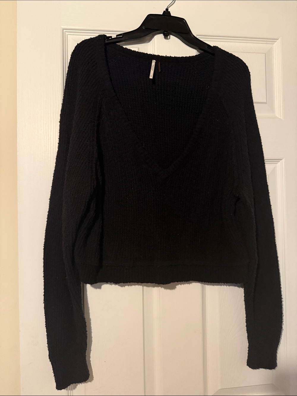 Free People Black Deep V-Neck Women's Sweater